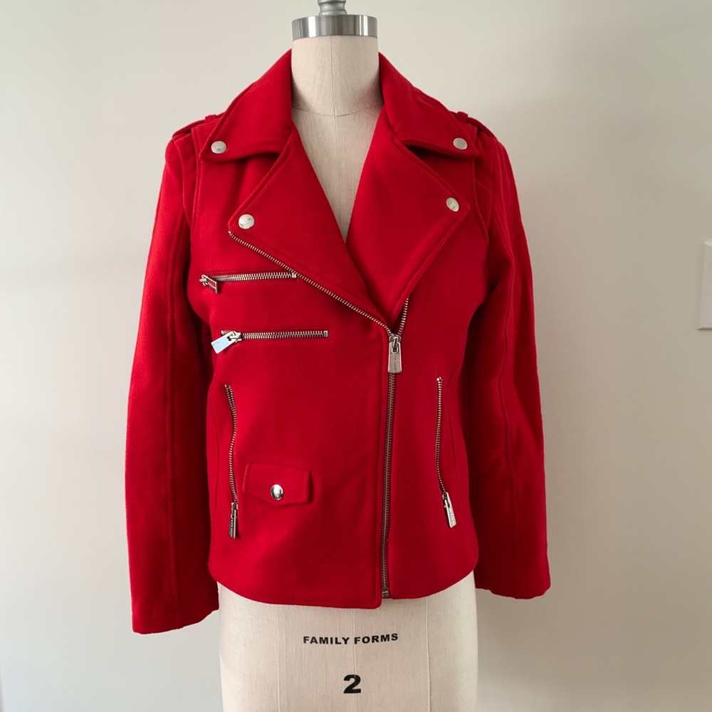 Anine Bing fleece biker jacket red